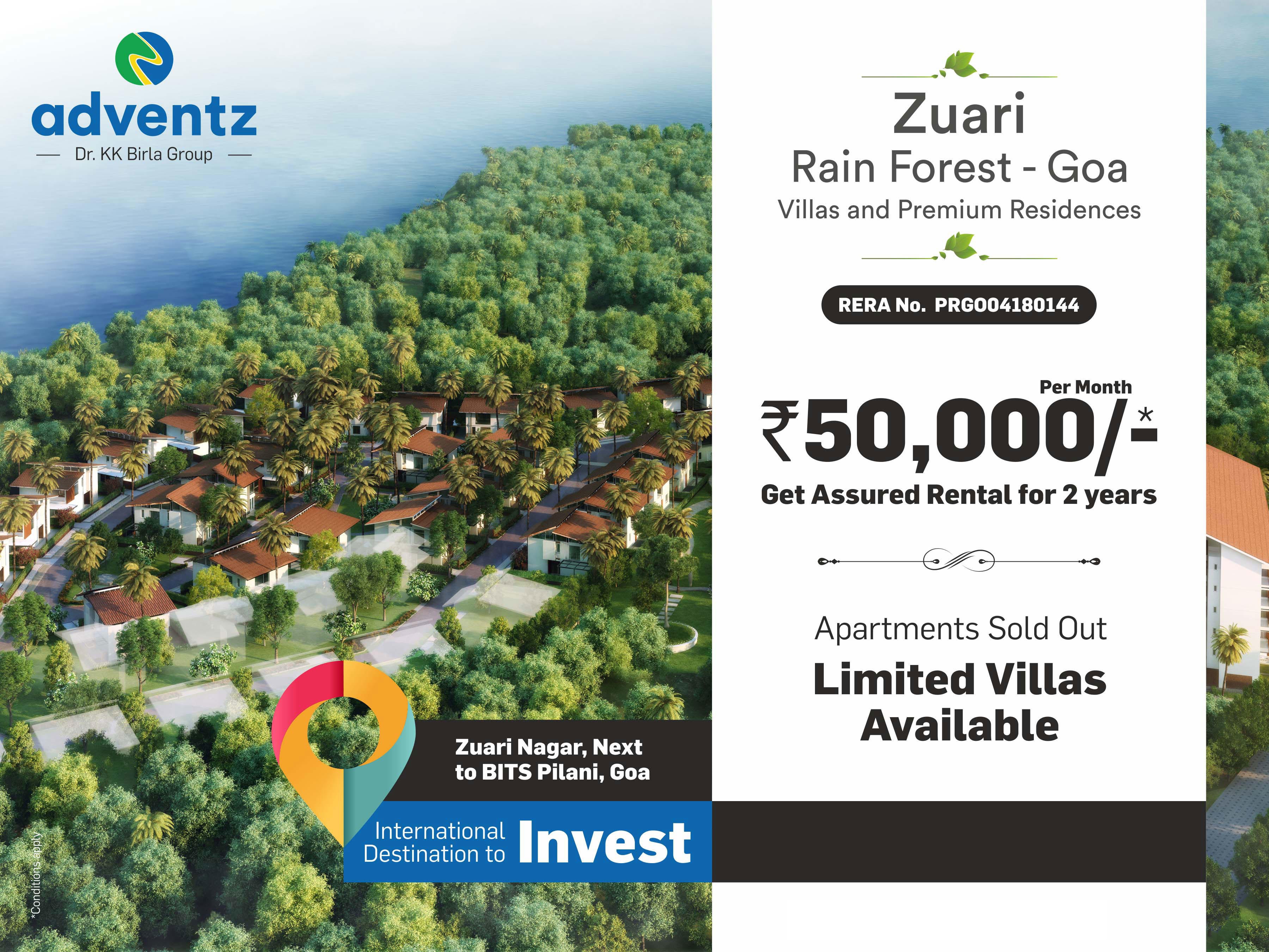 Get assured rental of Rs. 50,000 for 2 years at Zuari Rain Forest in Goa